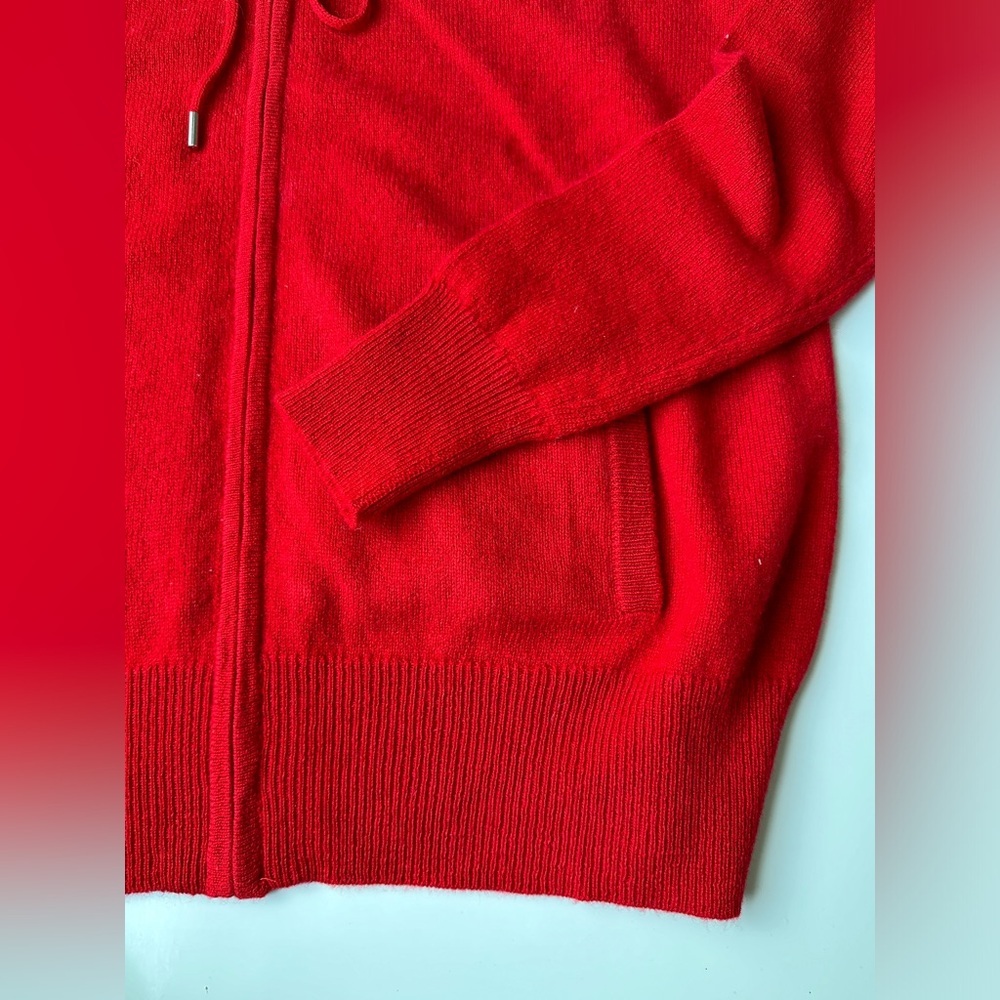 NWT Charter Club Luxury Red 100% Cashmere Full Zip Hoodie Sweater Women's XS - Picture 7 of 9